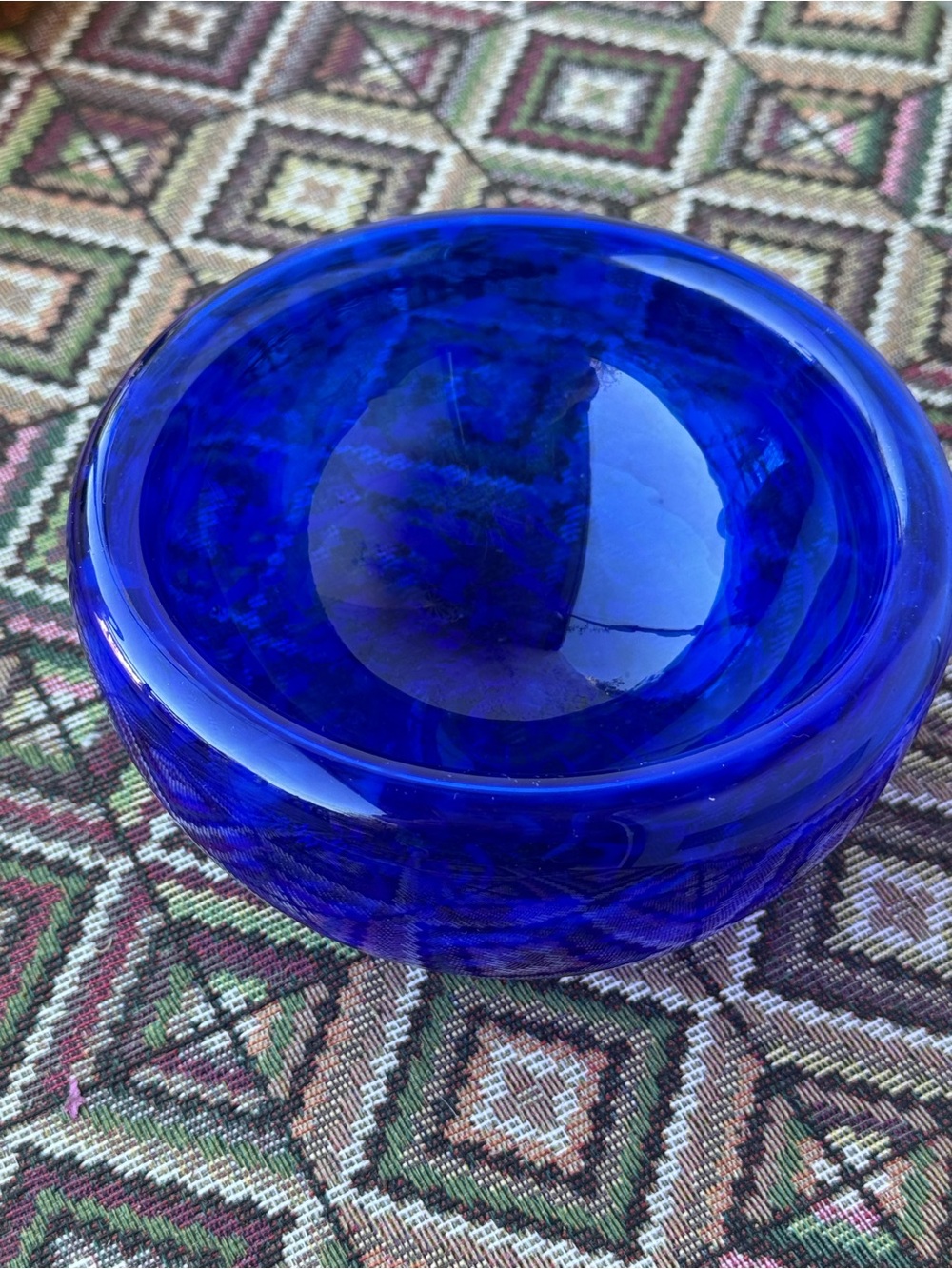 Deep Cobalt Blue Glass Decorative Bowl - Home Art Accent